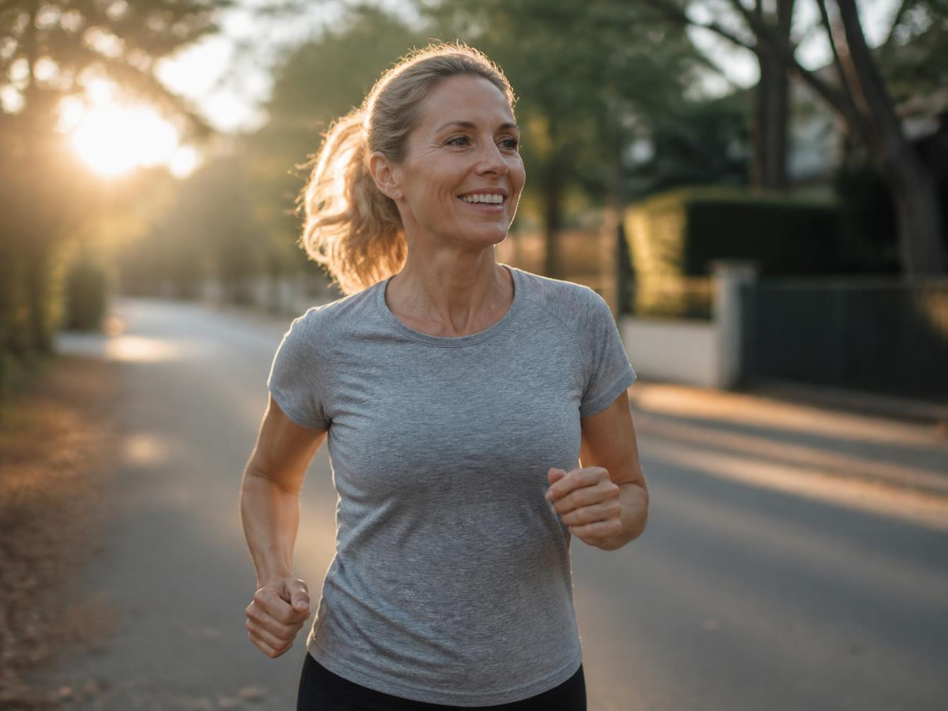 Woman jogging outdoors in morning light