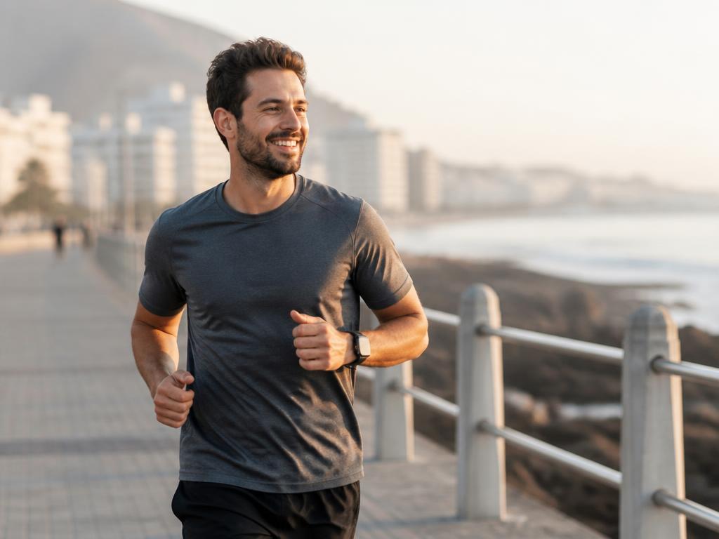 Man jogging outdoors in morning light